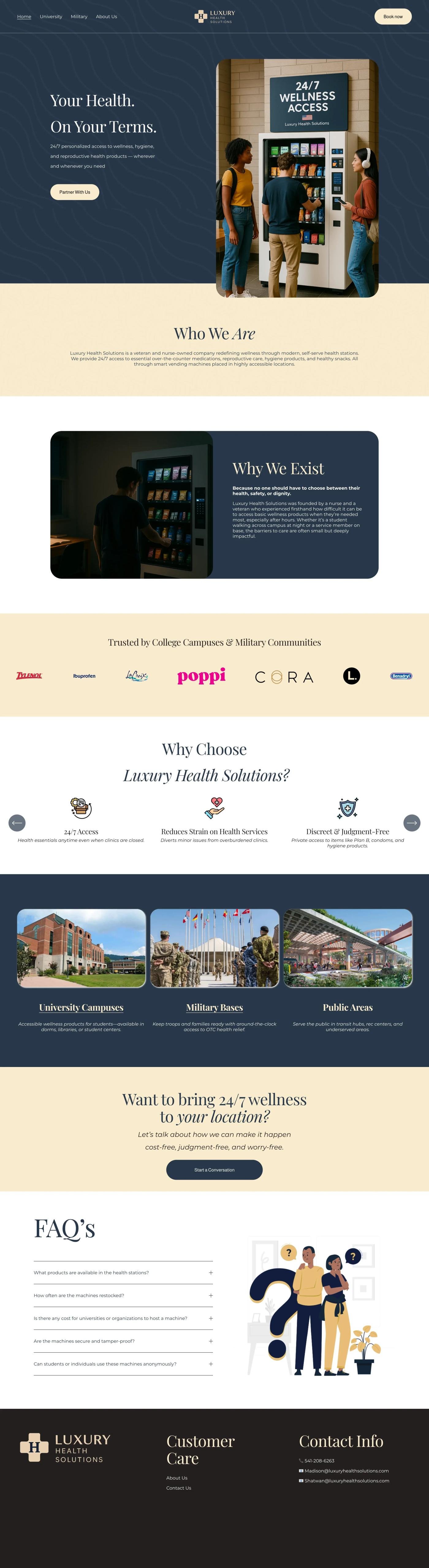Placement-Led Site for a Self-Serve Health Station Operator, page capture of the delivered site
