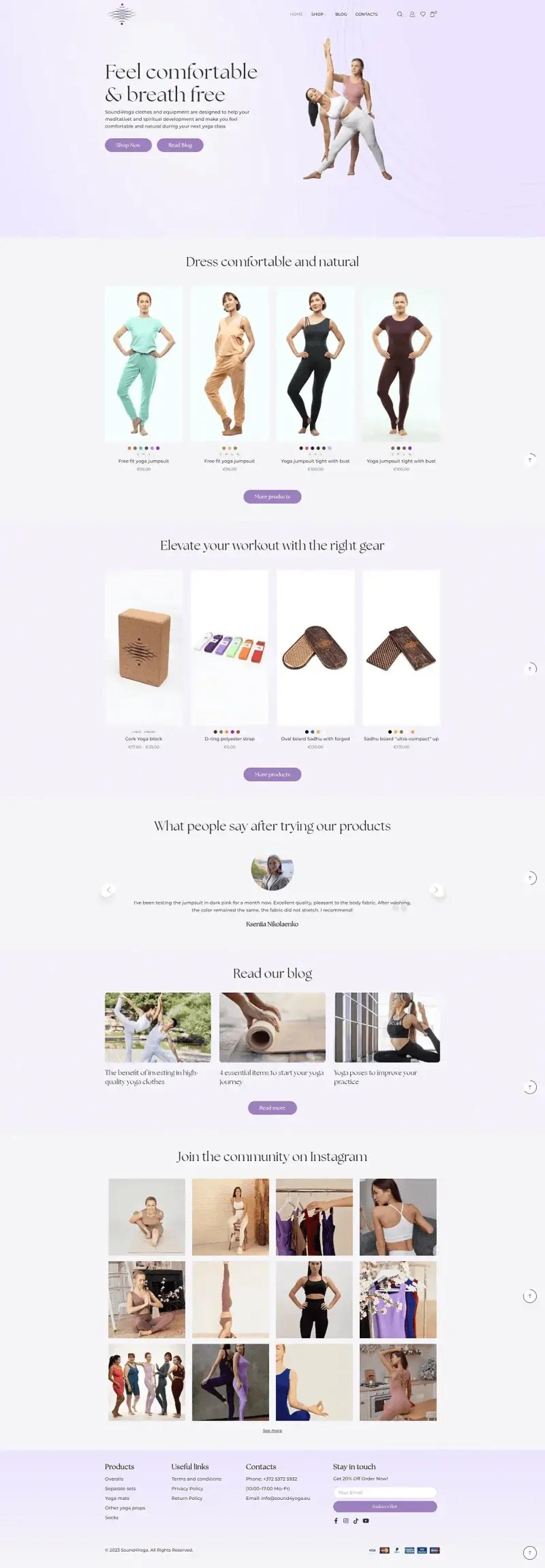 Apparel and Equipment Store for a European Yoga Brand, page capture of the delivered site